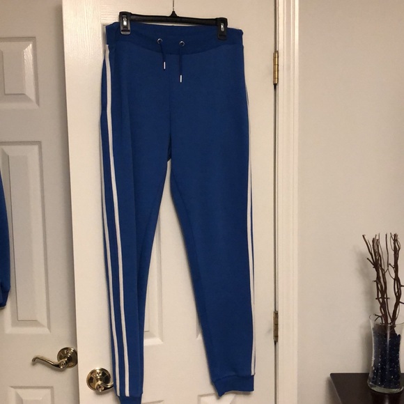 Mens Blue Hoodie & Jogger Set with white stripes (Size Medium) - Picture 3 of 7
